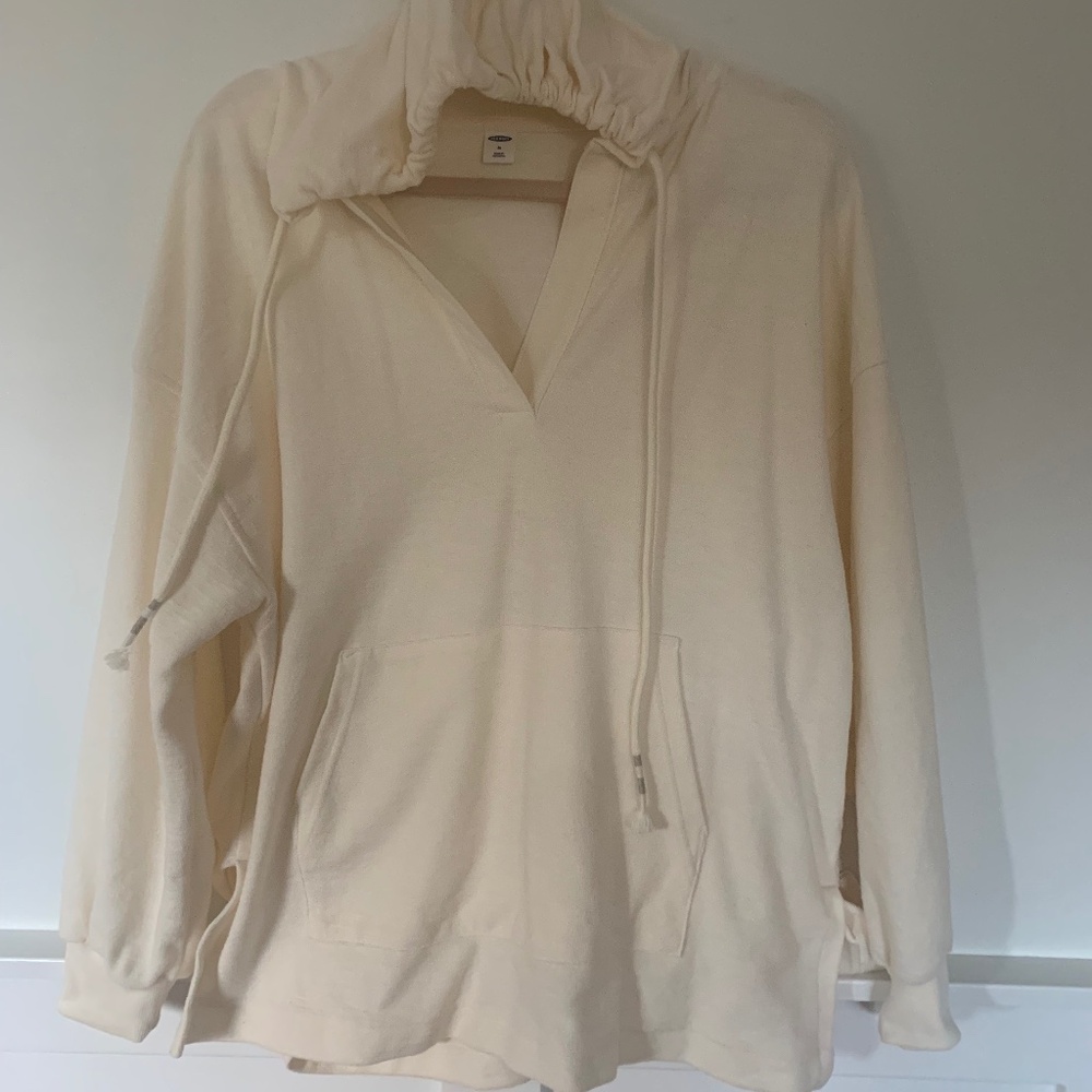 Old Navy Cream Hooded Tunic Sweatshirt
